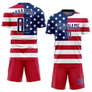 Custom Red Royal-White Sublimation American Flag Soccer Uniform Jersey