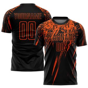 Custom Black Orange Sublimation Soccer Uniform Jersey