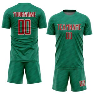 Custom Kelly Green Red-White Sublimation Mexico Soccer Uniform Jersey