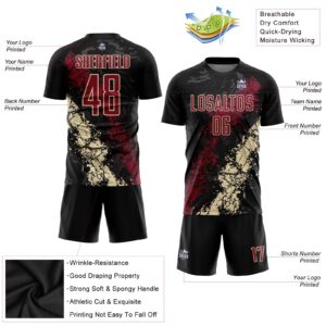 Custom Black Crimson-Cream Sublimation Soccer Uniform Jersey