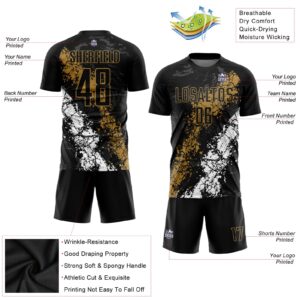 Custom Black Old Gold-White Sublimation Soccer Uniform Jersey