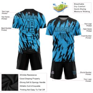 Custom Sky Blue Black Sublimation Soccer Uniform Jersey