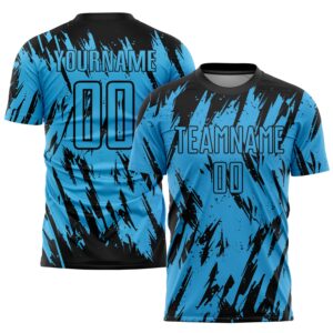 Custom Sky Blue Black Sublimation Soccer Uniform Jersey