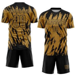 Custom Old Gold Black Sublimation Soccer Uniform Jersey