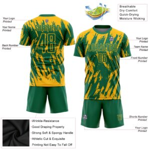 Custom Gold Kelly Green Sublimation Soccer Uniform Jersey