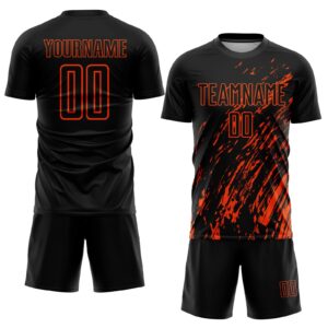 Custom Black Orange Sublimation Soccer Uniform Jersey