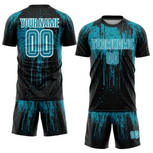 Custom Teal Black-White Sublimation Soccer Uniform Jersey