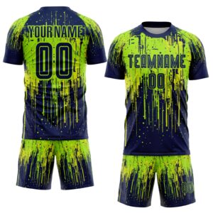 Custom Neon Green Navy-Neon Yellow Sublimation Soccer Uniform Jersey