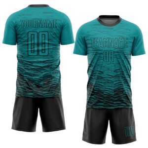 Custom Teal Black Sublimation Soccer Uniform Jersey