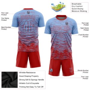 Custom Light Blue Red Sublimation Soccer Uniform Jersey