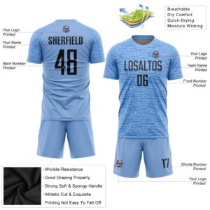 Custom Light Blue Black Sublimation Soccer Uniform Jersey