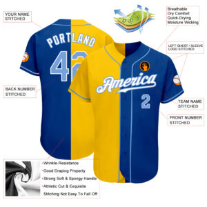 Custom Royal Light Blue-Yellow Authentic Split Fashion Baseball Jersey