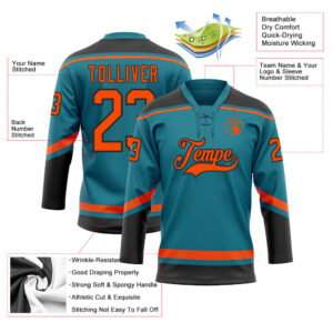 Custom Teal Orange-Black Hockey Lace Neck Jersey