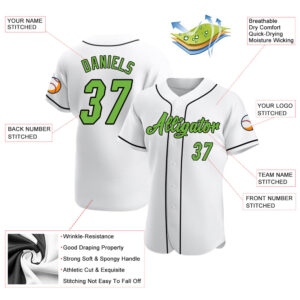 Custom White Neon Green-Black Authentic Baseball Jersey