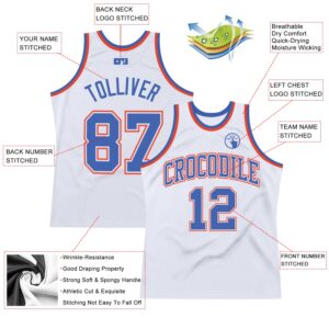 Custom White Blue-Orange Authentic Throwback Basketball Jersey