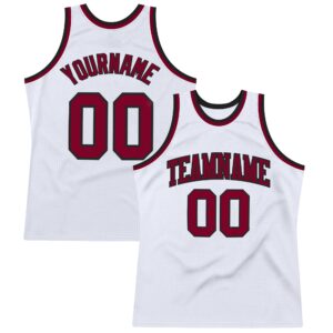 Custom White Maroon-Black Authentic Throwback Basketball Jersey