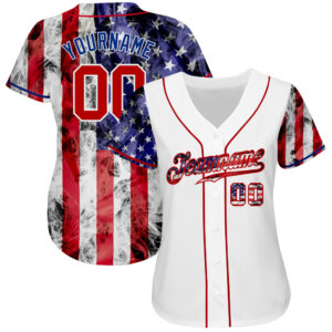 Custom White Red-Royal 3D American Flag Authentic Baseball Jersey