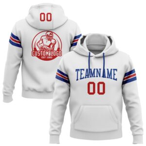 Custom Stitched White Red-Royal Football Pullover Sweatshirt Hoodie