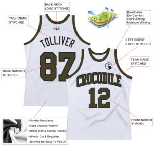 Custom White Olive-Black Authentic Throwback Basketball Jersey