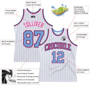 Custom White Black Pinstripe Light Blue-Pink Authentic Basketball Jersey