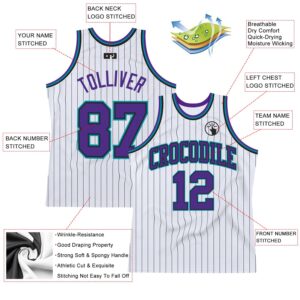 Custom White Black Pinstripe Purple-Teal Authentic Basketball Jersey