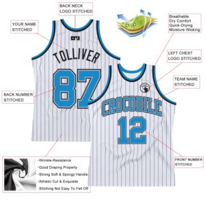 Custom White Black Pinstripe Blue-Gray Authentic Basketball Jersey