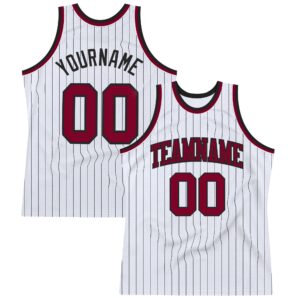 Custom White Black Pinstripe Maroon Authentic Basketball Jersey