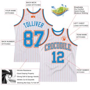 Custom White Orange Pinstripe Blue-Orange Authentic Basketball Jersey