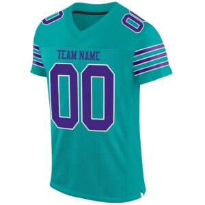 Custom Aqua Purple-White Mesh Authentic Football Jersey