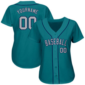 Custom Teal Gray-Navy Authentic Baseball Jersey