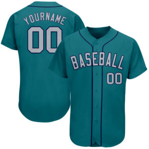 Custom Teal Gray-Navy Authentic Baseball Jersey