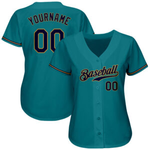 Custom Teal Navy-Old Gold Authentic Baseball Jersey