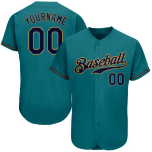 Custom Teal Navy-Old Gold Authentic Baseball Jersey