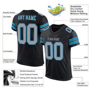 Custom Black Light Gray-Panther Blue Mesh Authentic Football Jersey