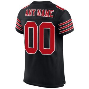 Custom Black Red-White Mesh Authentic Football Jersey