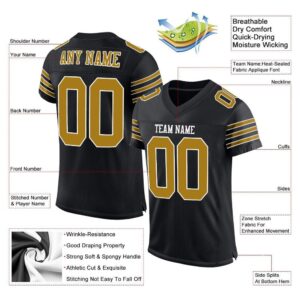 Custom Black Old Gold-White Mesh Authentic Football Jersey