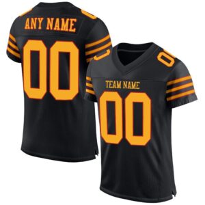 Custom Black Gold-Scarlet Mesh Authentic Football Jersey