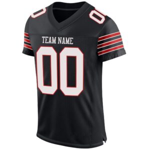 Custom Black White-Scarlet Mesh Authentic Football Jersey