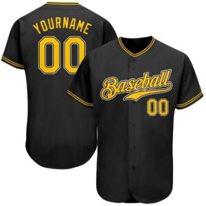 Custom Black Gold-White Authentic Baseball Jersey