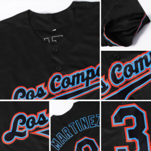 Custom Black Black-Light Blue Authentic Baseball Jersey