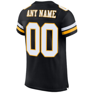 Custom Black White-Gold Mesh Authentic Football Jersey