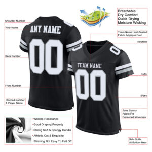 Custom Black White-Silver Mesh Authentic Football Jersey