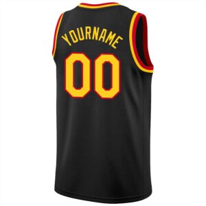 Custom Black Gold-Red Round Neck Rib-Knit Basketball Jersey