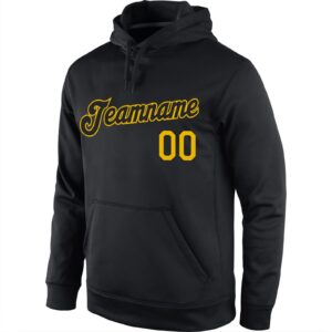 Custom Stitched Black Black-Gold Sports Pullover Sweatshirt Hoodie