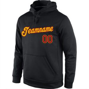 Custom Stitched Black Gold-Red Sports Pullover Sweatshirt Hoodie