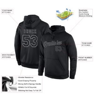 Custom Stitched Black Black-Gray Sports Pullover Sweatshirt Hoodie