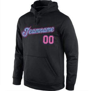 Custom Stitched Black Pink-Light Blue Sports Pullover Sweatshirt Hoodie