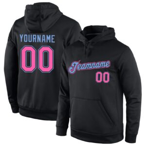 Custom Stitched Black Pink-Light Blue Sports Pullover Sweatshirt Hoodie