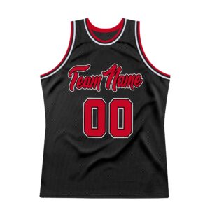 Custom Black Red-White Authentic Throwback Basketball Jersey