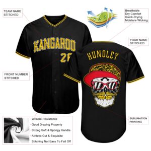 Custom Black Gold-White Authentic Skull Fashion Baseball Jersey